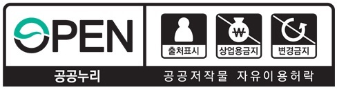 공공누리 공공저작물 자유이용허락. 출처표시, 상업용금지, 변경금지