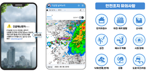 기상청 호우 재난문자 예시 이미지